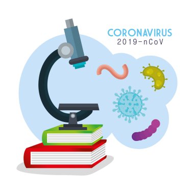 Parçacık covid 19 ve kitaplardaki mikroorganizmalarla mikroskop