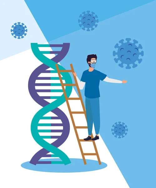 Paramedizinische und dna-Struktur mit Partikeln covid 19 — Stockvektor