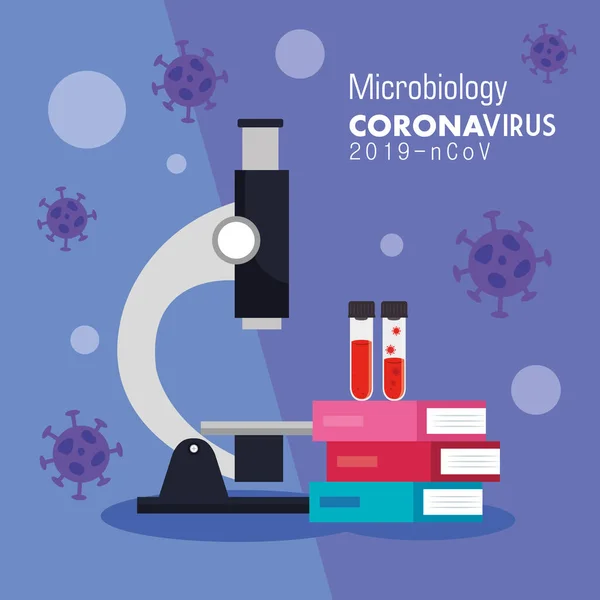 Microbiología para covid 19 e iconos médicos — Vector de stock