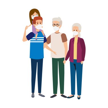 Yüz maskesi takan sevimli bir aile.