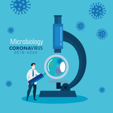 Doktor ve mikroskop ile covid 19 için mikrobiyoloji