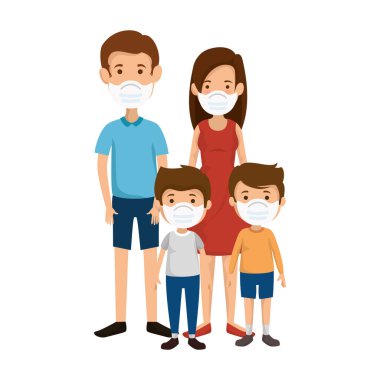 Yüz maskesi takan sevimli bir aile.