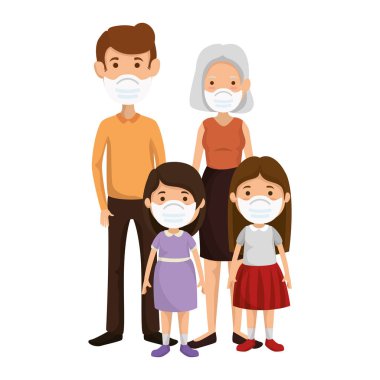 Yüz maskesi takan sevimli bir aile.