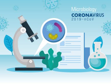 Tıbbi simgelerle covid 19 için mikrobiyoloji