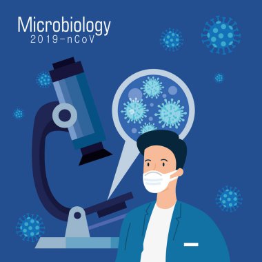 Doktor ve mikroskop ile covid 19 için mikrobiyoloji