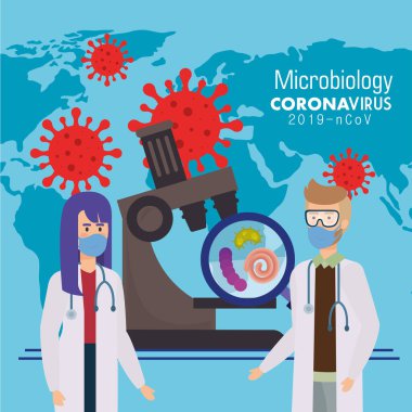 Doktorlar ve mikroskopla covid 19 için mikrobiyoloji