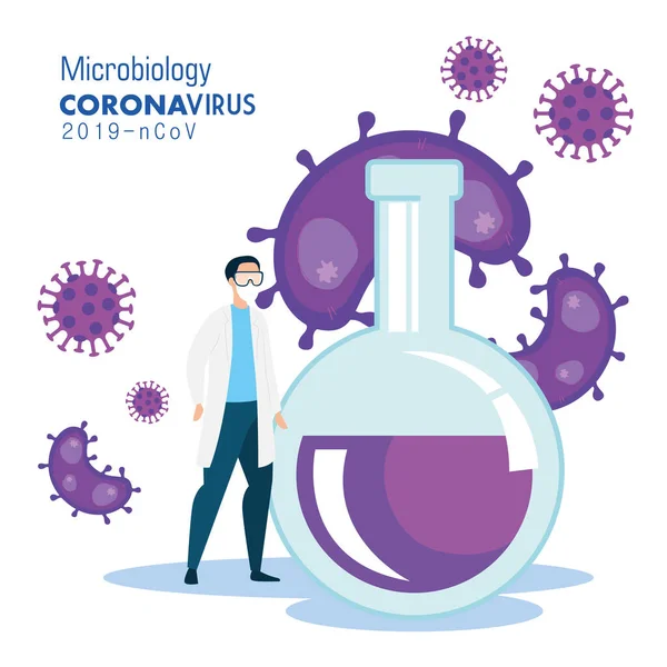 Microbiología para covid 19 con prueba de médico y tubo — Vector de stock