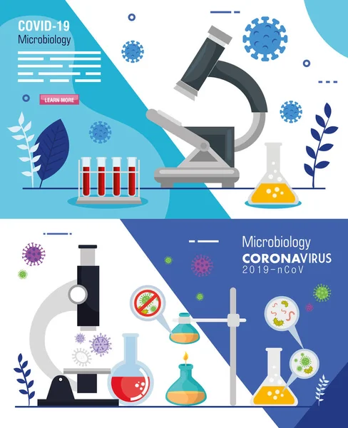 Covid 19和医学图标的微生物学海报 — 图库矢量图片