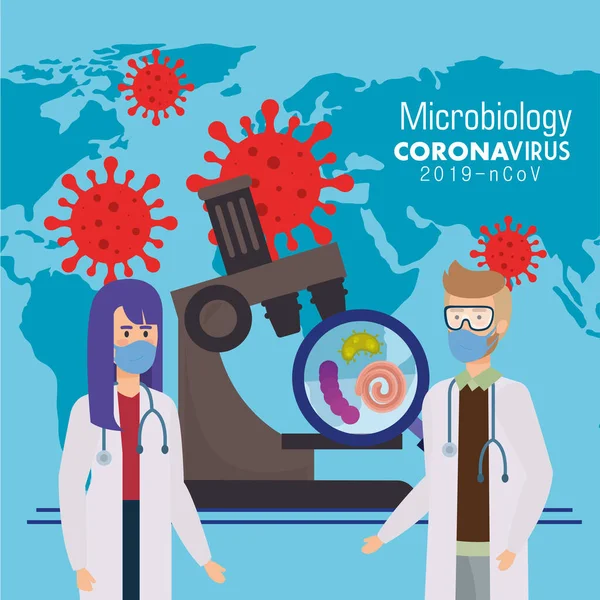 Doktorlar ve mikroskopla covid 19 için mikrobiyoloji