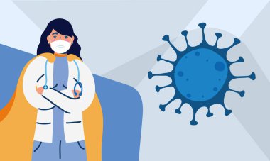 Yüz maskesi olan kadın kahraman doktor.