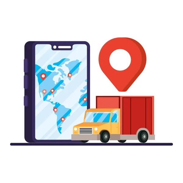 Smartphone avec service de livraison par camion — Image vectorielle