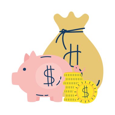 Bozuk para ve domuz dolu para çantası.