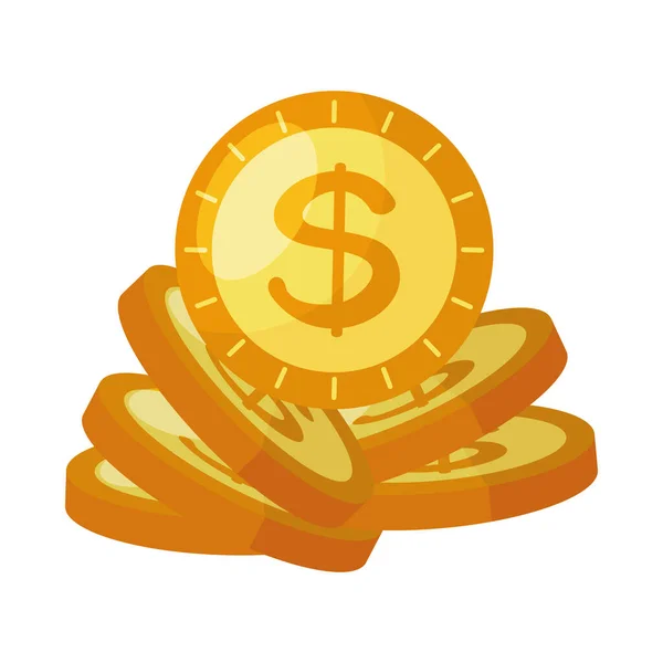 Munten geld dollars geïsoleerde pictogram — Stockvector