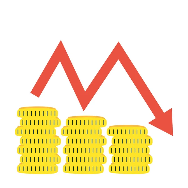 Stapel mynt pengar dollar med pil statistik — Stock vektor