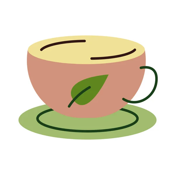 Teetasse mit Blattpflanze flach — Stockvektor