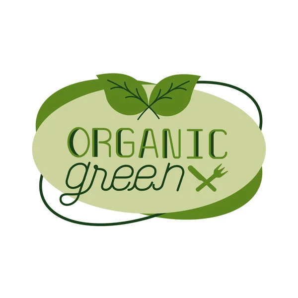 Organic green nature lettering flat style icon — Stock Vector