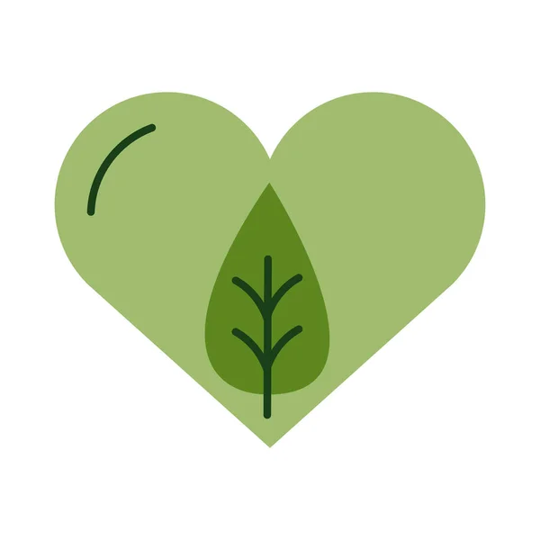 Coração com folha planta estilo plano — Vetor de Stock