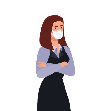 Yüz maskesi ikonu kullanan iş kadını