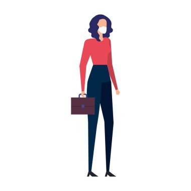 Yüz maskesi ikonu kullanan iş kadını