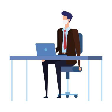 İş yerinde yüz maskesi kullanan işadamı