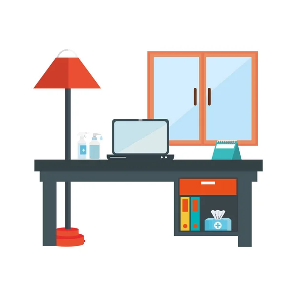 Scène de travail avec bureau et équipements — Image vectorielle