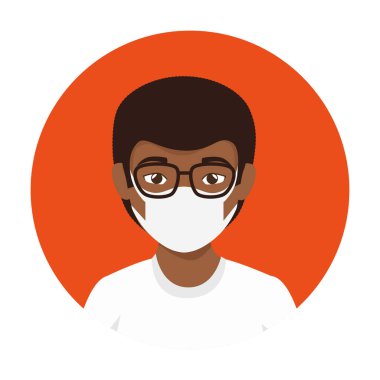 Çerçevede yüz maskesi kullanan genç bir afro.