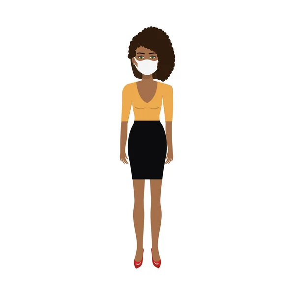 Yüz maskesi ikonu kullanan iş kadını afro — Stok Vektör