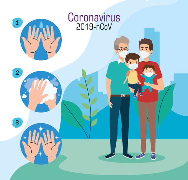 отцы с детьми с использованием маски для лица с рекомендациями covid 19
