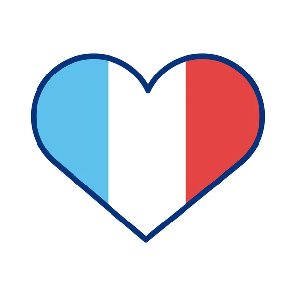 Corazón con icono de estilo de línea de bandera de Francia — Vector de stock
