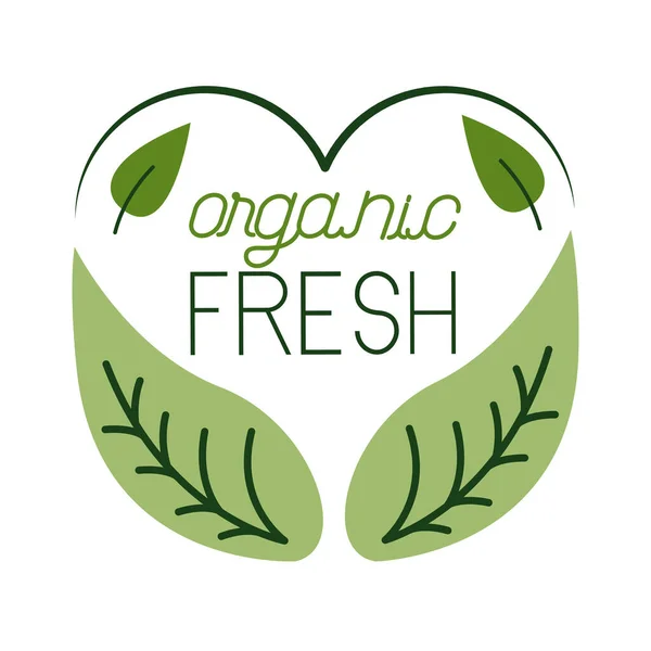 Organic fresh lettering flat style icon — Stock Vector
