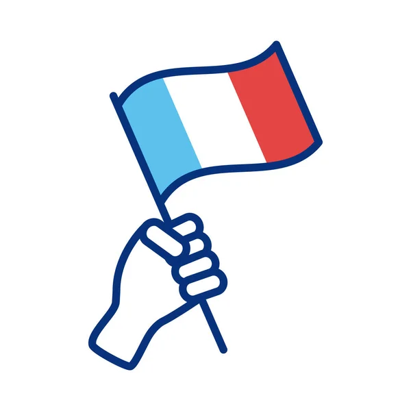 Mano con icono de estilo de línea de bandera de Francia — Vector de stock