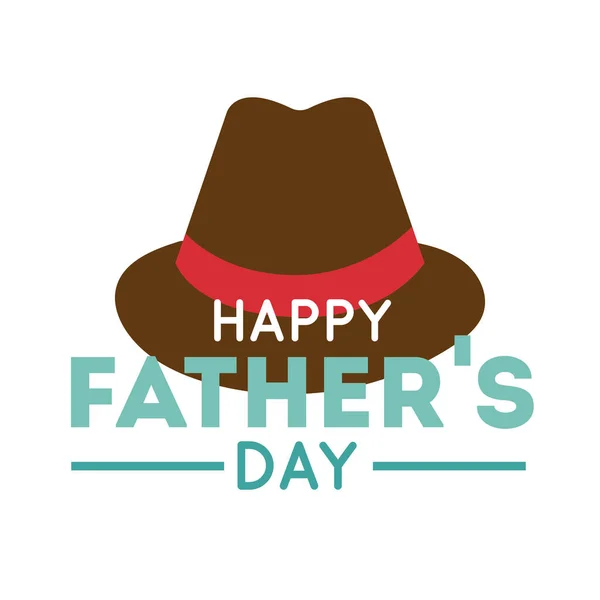 Szczęśliwy ojcowie dzień pieczęć z kapelusz płaski styl — Wektor stockowy