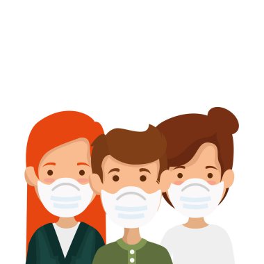 yüz maskesi simgeleri kullanan grup insanları