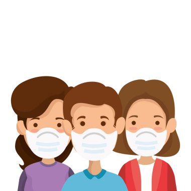 yüz maskesi simgeleri kullanan grup insanları