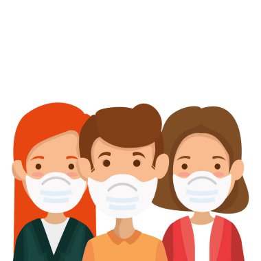 yüz maskesi simgeleri kullanan grup insanları