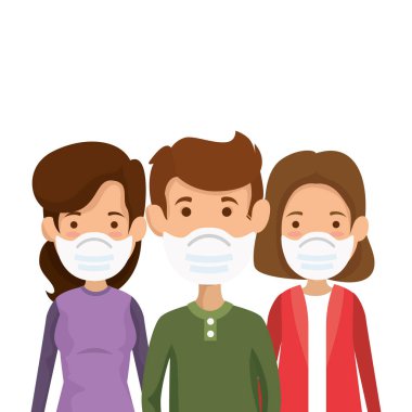 yüz maskesi simgeleri kullanan grup insanları