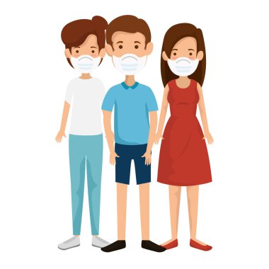 yüz maskesi simgeleri kullanan grup insanları