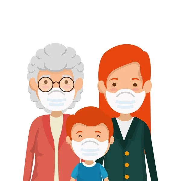 Matka s babičkou a synem pomocí masky — Stockový vektor