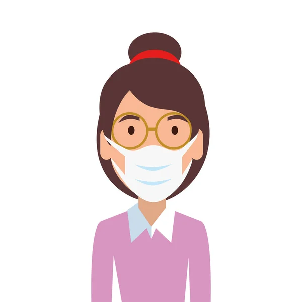 Mujer usando mascarilla facial con gafas aisladas icono — Vector de stock