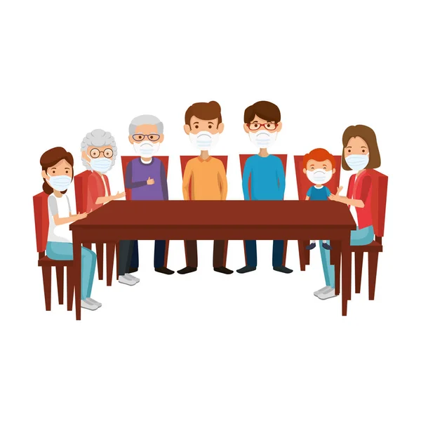 Meeting of members family using face mask — Stock Vector