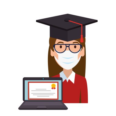 Online eğitim mezunu kadın izole edilmiş simge