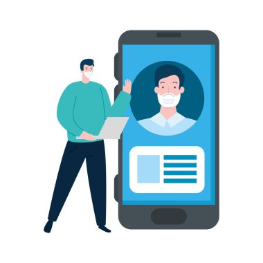 Video konferansında yüz maskesi kullanan adamlar