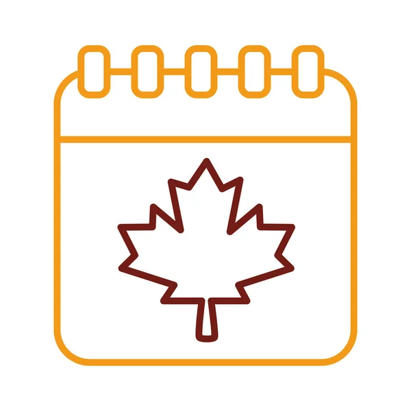 Calendario con hoja de arce estilo de línea canadiense — Vector de stock