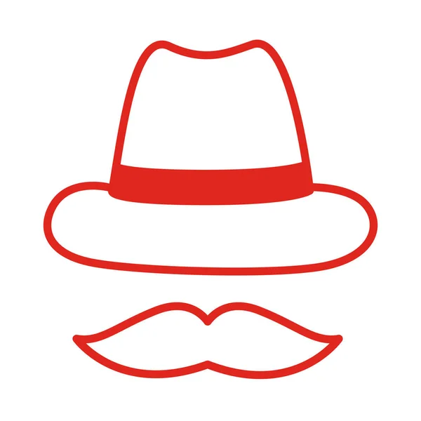 Chapeau et moustache style hipster ligne — Image vectorielle