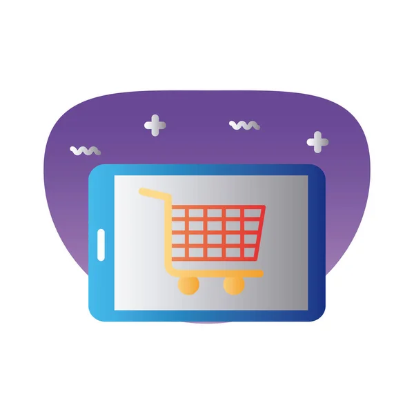 Carrito de compras en el icono de estilo degradado smartphone — Vector de stock
