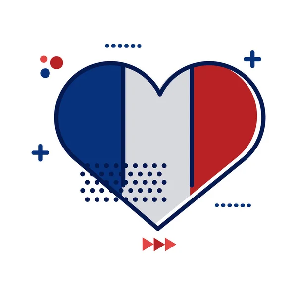 Herz mit Frankreich-Fahne flache Stil-Ikone — Stockvektor