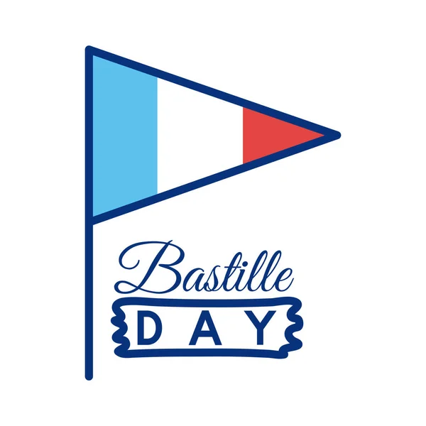 フランス国旗とバスティーユ・デイ・レタリングラインスタイル — ストックベクタ