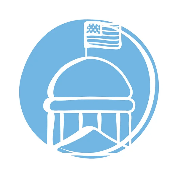 Правительство купола с иконкой флага США блок стиль — стоковый вектор