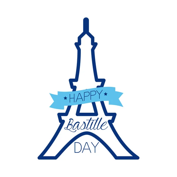 Eiffel bastille dag belettering lijn stijl — Stockvector