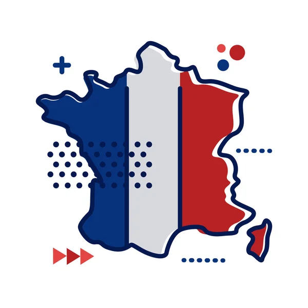 Bandera de Francia y mapa icono de estilo plano — Vector de stock